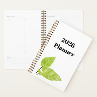 Minimal White Planner with Painted Green Leaves プランナー手帳
