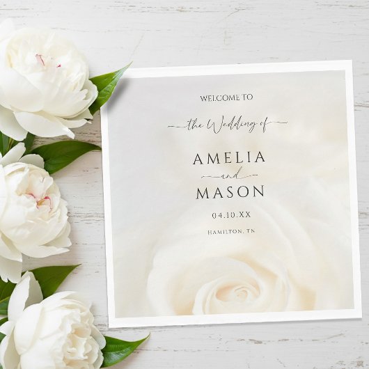 Minimal White Rose Elegant Script Wedding Welcome  スタンダードランチョンナプキン