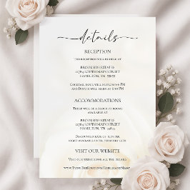 Minimal White Rose Wedding Details Enclosure Card 出欠カード