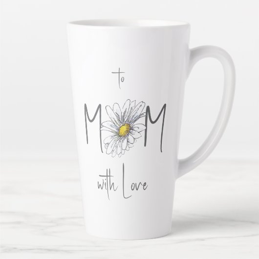 Minimal White Watercolor Daisy Mom Mothers Day  カフェラテマグ (右)