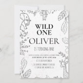 Minimal Wild One Safari 1st Birthday Party 招待状 (正面)