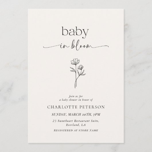 Minimal Wildflower Baby Shower Invitation 招待状 (正面)