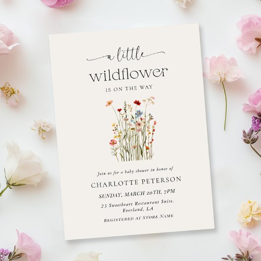 Minimal Wildflower Baby Shower Invitation 招待状