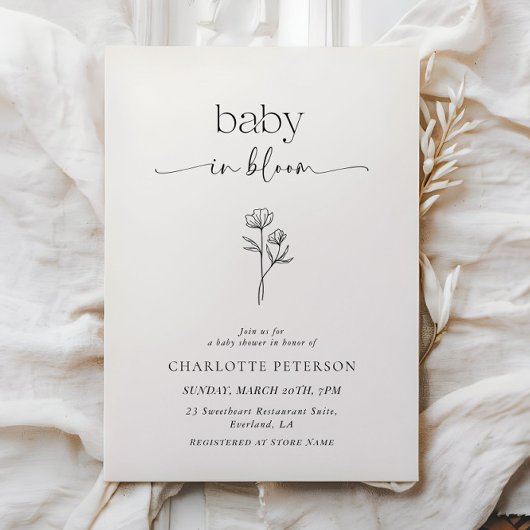 Minimal Wildflower Baby Shower Invitation 招待状