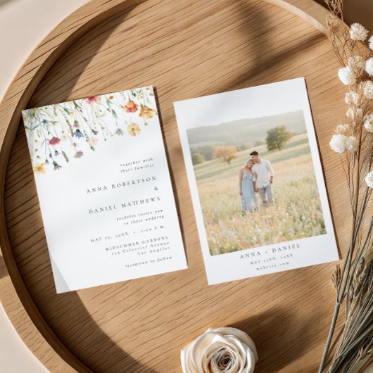Minimal Wildflower Photo Wedding Invitation 招待状