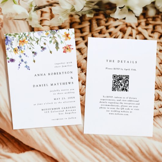 Minimal Wildflower QR Code Wedding Invitation 招待状