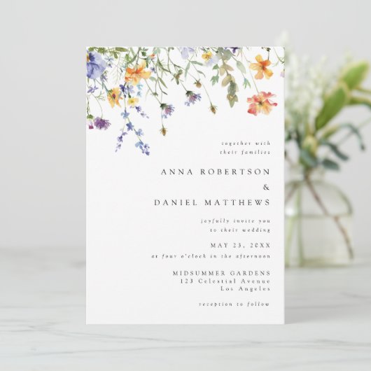 Minimal Wildflower QR Code Wedding Invitation 招待状 (スタンド正面)