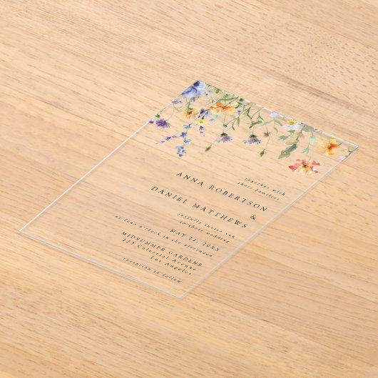 Minimal Wildflower Wedding アクリル招待状 (レイダウン)