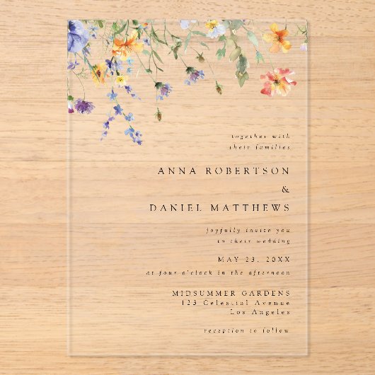 Minimal Wildflower Wedding アクリル招待状 (正面)