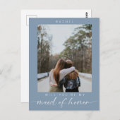 Minimal Will you be my Maid of Honor Photo Blue ポストカード (正面/裏面)