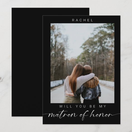 Minimal Will you be my Matron of Honor Photo Chic  招待状 (正面/裏面)