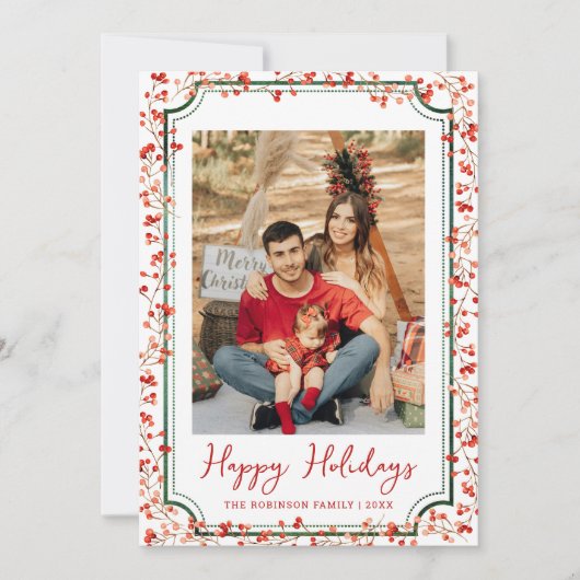 Minimal Winter Berries Happy Holidays 1 Photo シーズンカード (正面)