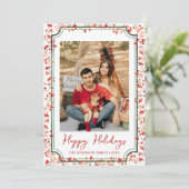 Minimal Winter Berries Happy Holidays 1 Photo シーズンカード (スタンド正面)