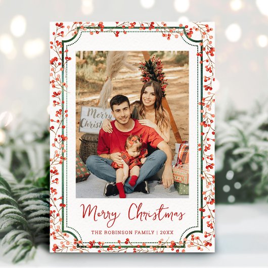 Minimal Winter Berries Merry Christmas 1 Photo シーズンカード