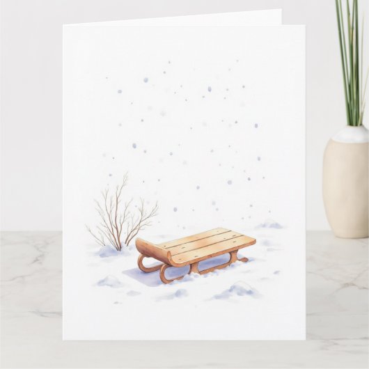 Minimal Winter Sled Watercolor Christmas Art カード (正面)