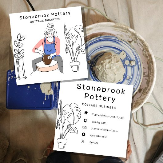 Minimal Woman Illustration Pottery Wheel | Square  スクエア名刺