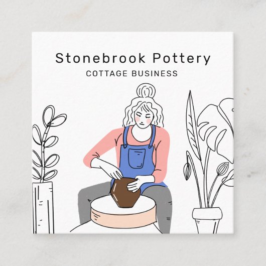 Minimal Woman Illustration Pottery Wheel | Square  スクエア名刺 (正面)