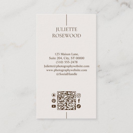 Minimal Woodgrain Photo Photography Professional  名刺 (裏面)