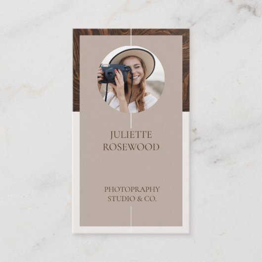 Minimal Woodgrain Photo Photography Professional  名刺 (正面)