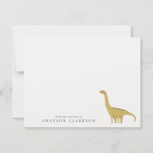 Minimal Yellow Dinosaur Nursery Note Card 招待状 (正面)