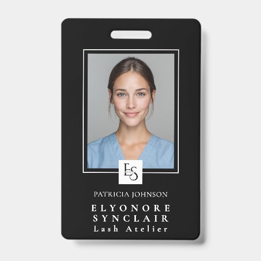 MinimalBlack White Script Lash Photo Logo バッジ (正面)