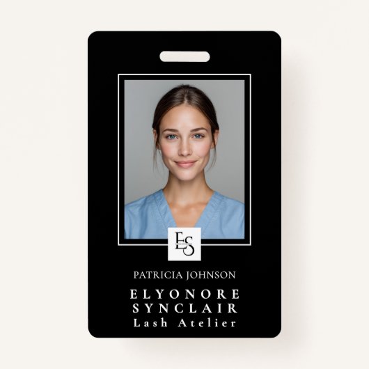 MinimalBlack White Script Lash Photo Logo バッジ (正面)