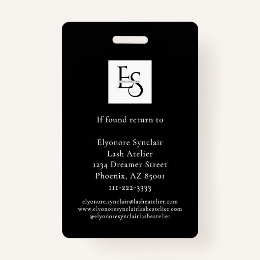 MinimalBlack White Script Lash Photo Logo バッジ (裏面)