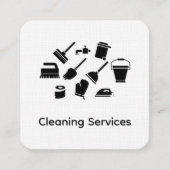 minimalis simbolikクリーニングサービス白黒 スクエア名刺 (正面)