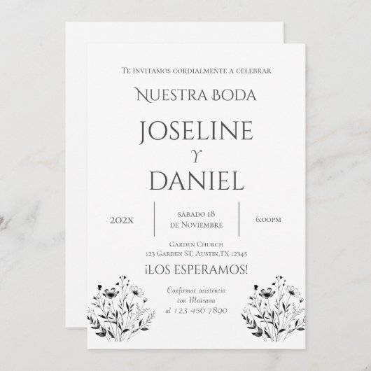 Minimalis Wedding Invitation in Spanish 招待状 (正面/裏面)
