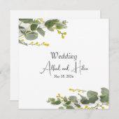 Minimalismo de flores de mimosa 招待状 (正面/裏面)