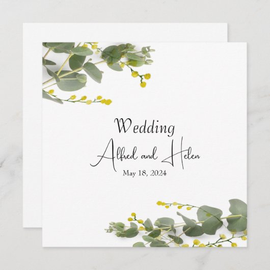 Minimalismo de flores de mimosa 招待状 (正面/裏面)