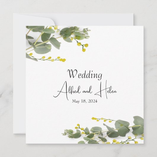 Minimalismo de flores de mimosa 招待状 (正面)