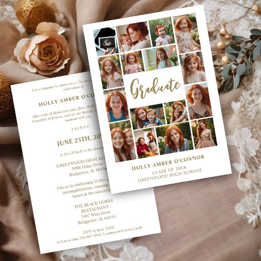 Minimalist 16 Photos Time Life Graduate Collage 招待状