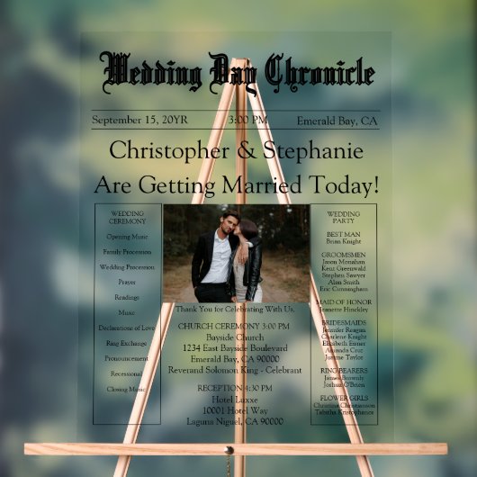 Minimalist 1 Photo Elegant Script Wedding Program アクリルサイン (ニュートラル)