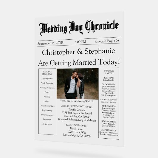 Minimalist 1 Photo Elegant Script Wedding Program アクリルサイン (傾斜)