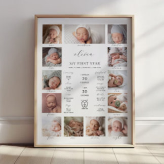 Minimalist 1st Birthday Milestone Photo Collage ポスター