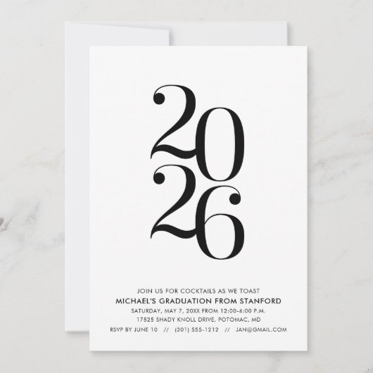 Minimalist 2026 Graduation Party Invitation 招待状 (正面)