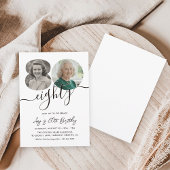 Minimalist 2 Photo 80th Birthday Party 招待状