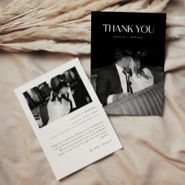 Minimalist 2-Photo Black & White Custom Wedding サンキューカード
