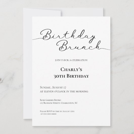 Minimalist 30th Birthday Brunch 招待状 (正面)