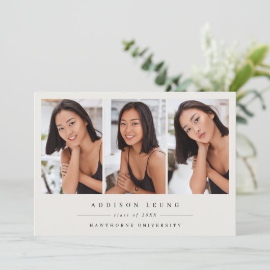 Minimalist 3 Photo Graduation Announcement Invite 案内状 (スタンド正面)