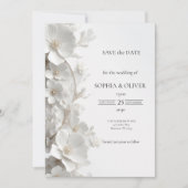 Minimalist 3D White Floral Luxury  Save the Date (正面)