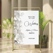 Minimalist 3D White Floral  Wedding Welcome Sign  ポスター