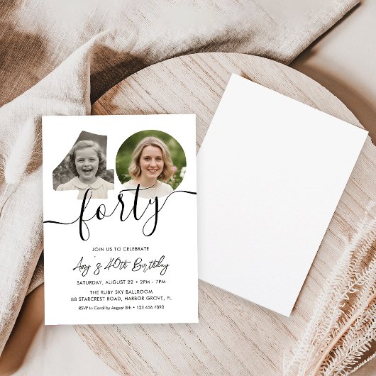 Minimalist 40th Birthday Photo  招待状