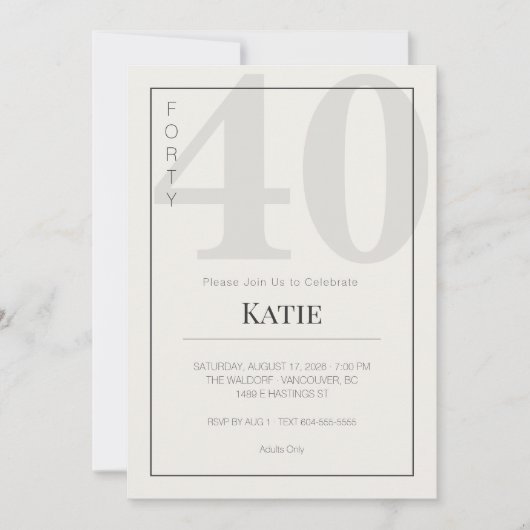 Minimalist 40th Milestone Birthday Celebration 招待状 (正面)