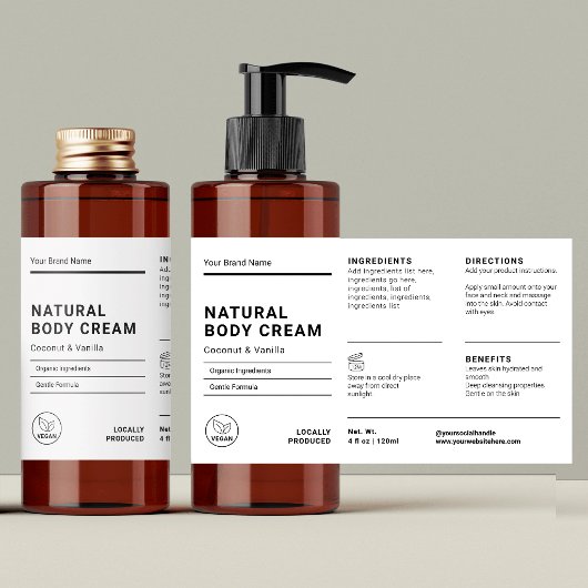 Minimalist 4 OZ Body Lotion Bottle Wrapper Label 長方形シール