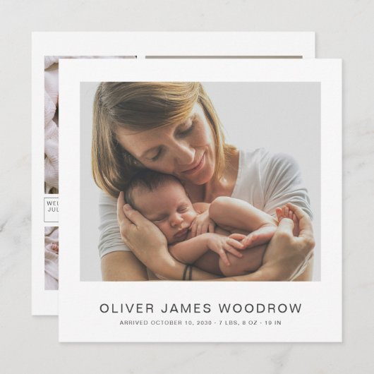 Minimalist 4 Photos Collage Birth Announcement (正面/裏面)