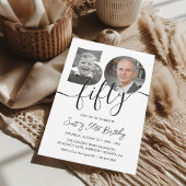 Minimalist 50th Birthday Simple Black and White 招待状