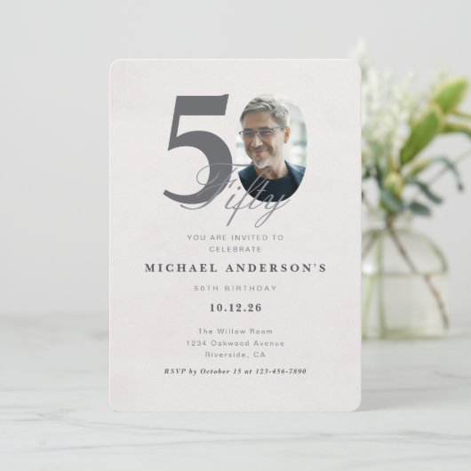 Minimalist 50th Year Birthday Invitation 招待状 (スタンド正面)