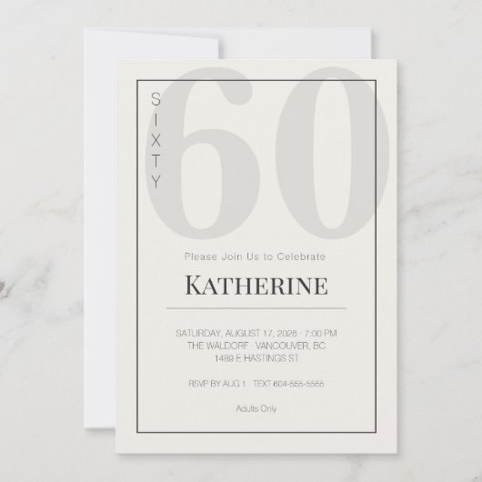 Minimalist 60th Milestone Birthday Celebration 招待状 (正面)